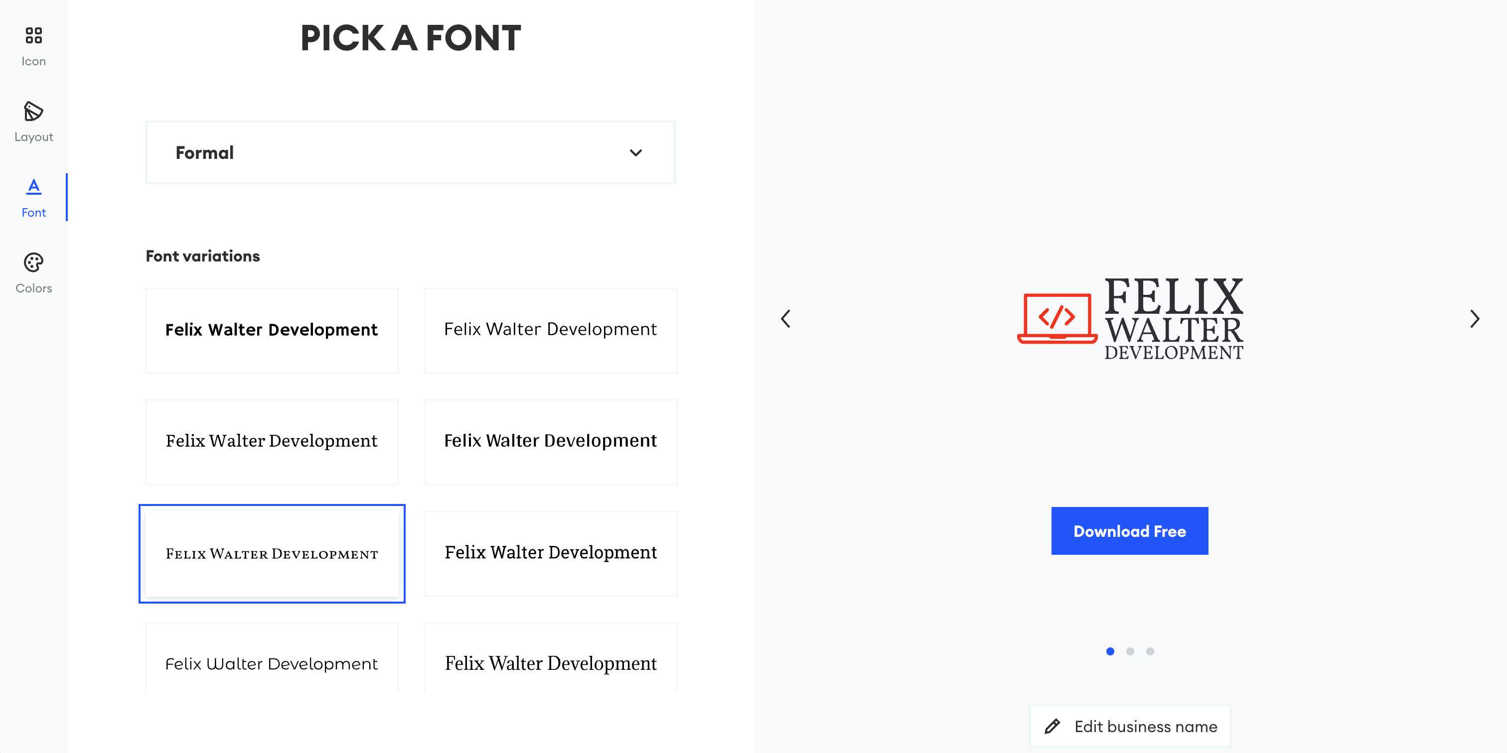 Multiple font options categorized by style